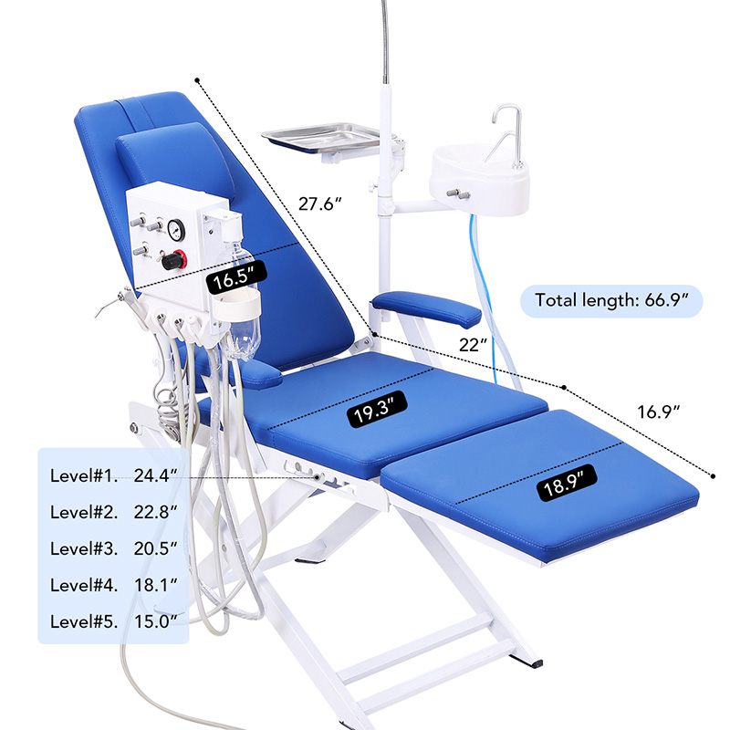 Portable Dental Mobile Chair Folding Chair with LED Light + Air Turbine Unit + Dental Tray